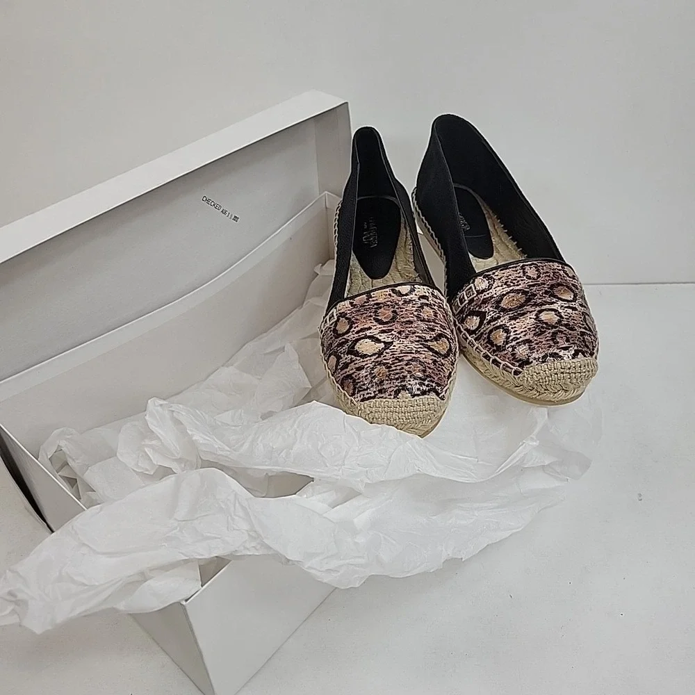 NIB Giambattista Valli  Black Snake Skin‎ Linen Espadrilles Women's US 7.5 Flat